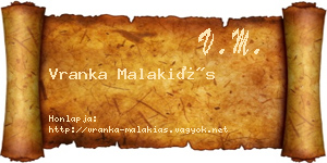 Vranka Malakiás névjegykártya